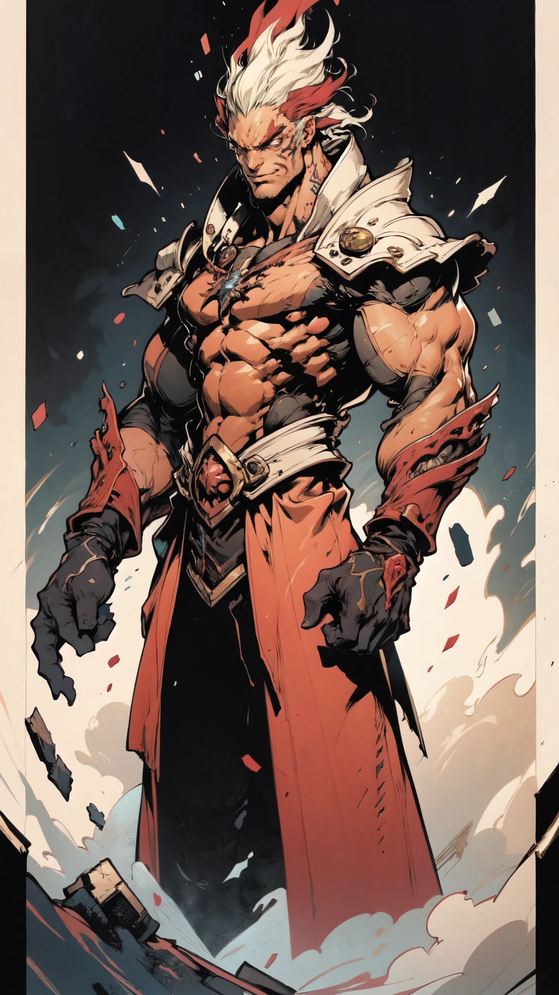 (masterpiece),(highres),(intricate details:1.4),extremely detailed,(illustration:1.2),8k,photorealistic,exquisite,(a great war:1.6),aged,elder male wolf,muscular,(warrior :1.7),(being killed by enemies:1.9),manhood,long hair,long white beard,scar,(badly damaged:1.6),(sacrifice:1.7),hurt,broken body ,(bulging crotch:1.8),(keeling down:1.6),(naked upper body:1.7),(a serene face:1.9)