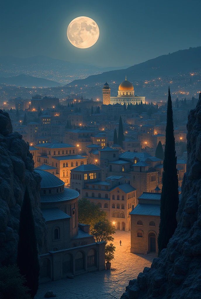 Create an image of Jerusalem at night