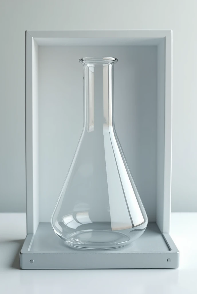 An Erlenmeyer flask inside a rectangular container