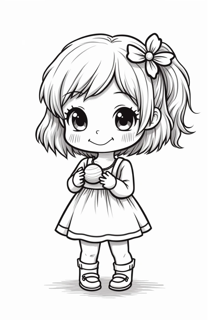 Cute kawaii drawing of a girl from the waist up to color, with her hands in front of her., handing out a candy