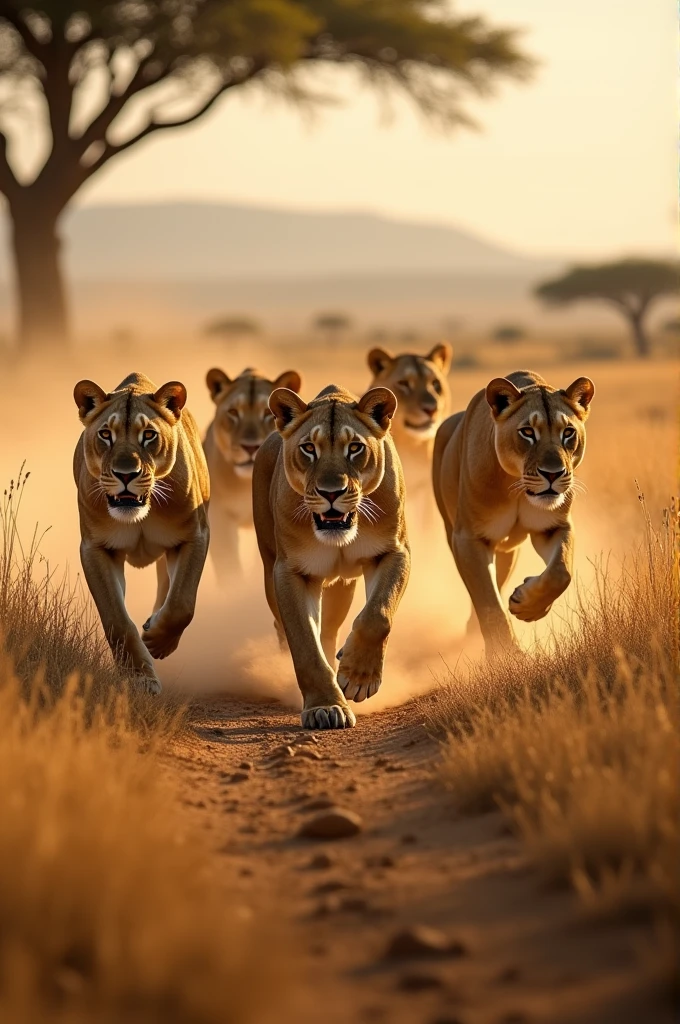 A group of lions hunting together