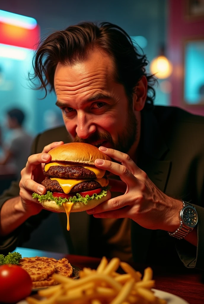 Tarantino eating hamburgers