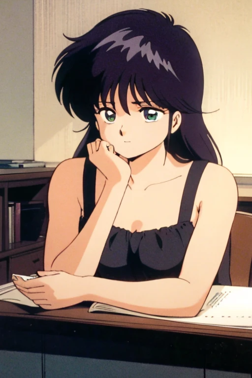 ayukawa madoka, Madoka Ayukawa, A woman resting her elbows on the desk and her chin on her right hand,