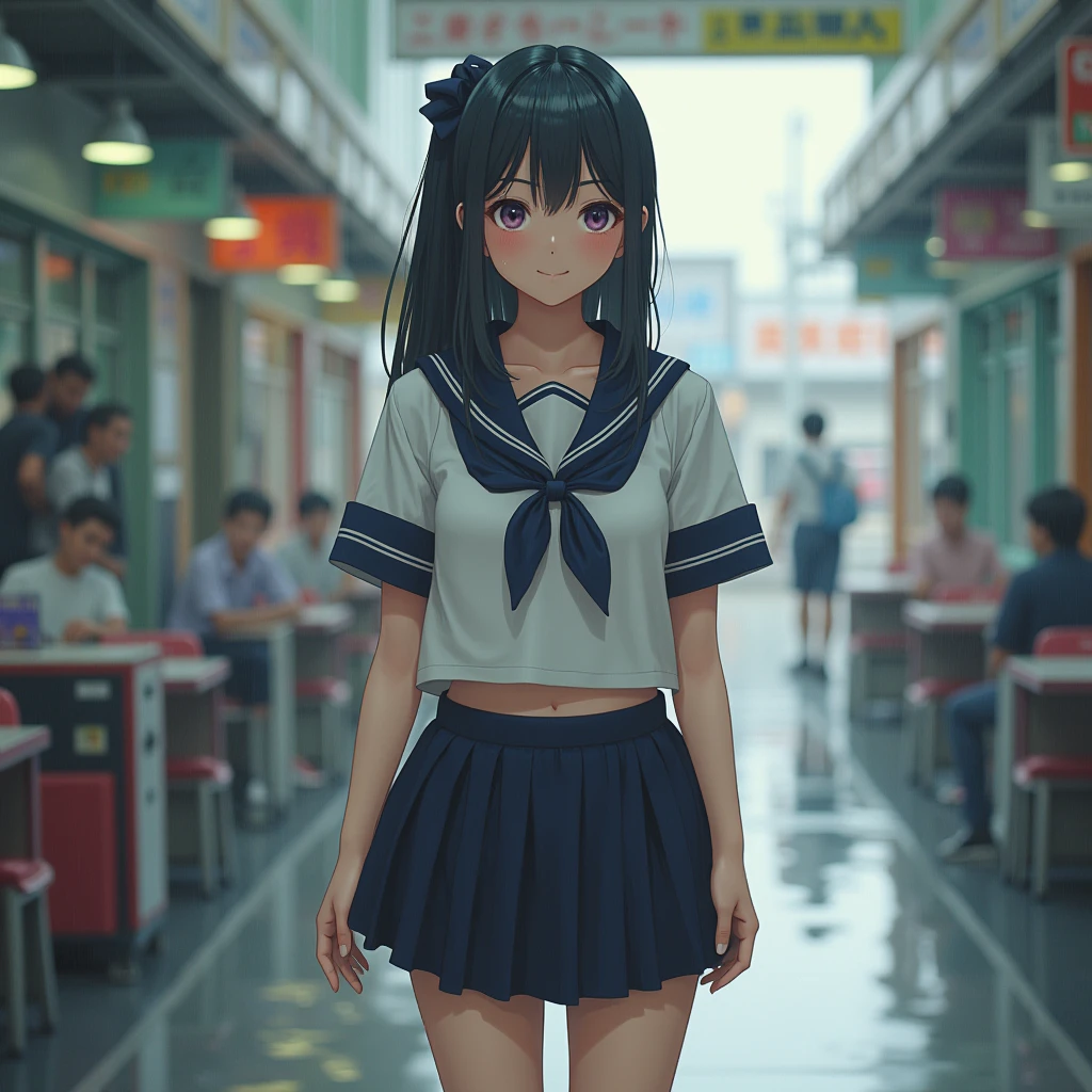 Ass Japanese High School Student Uniform rain reveals underwear