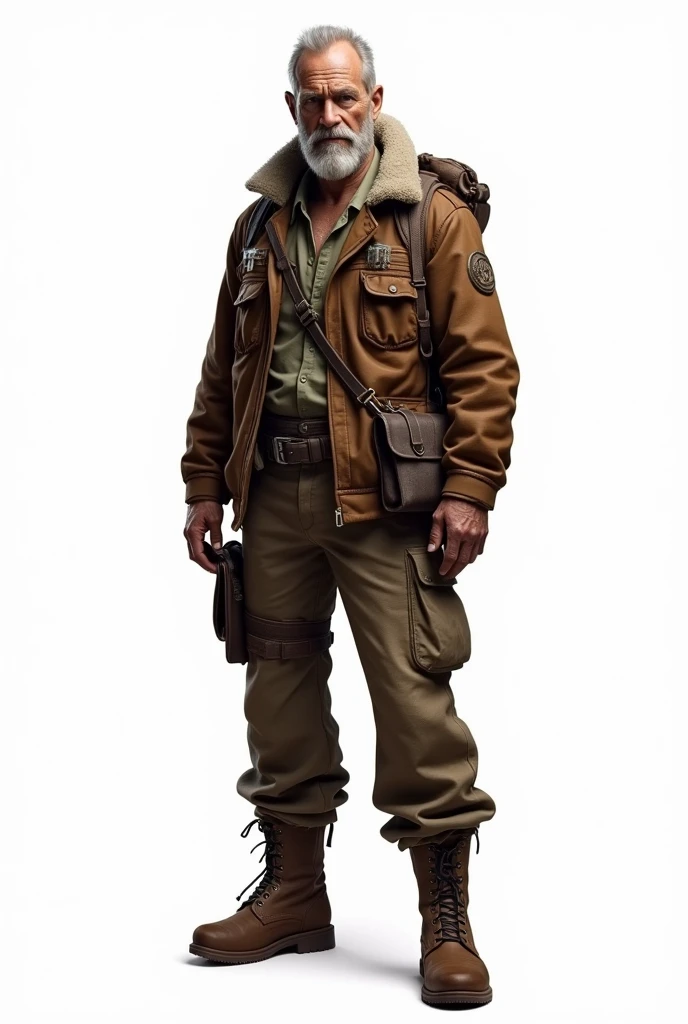 Create an archaeologist wearing treasure hunter clothing on a white background.