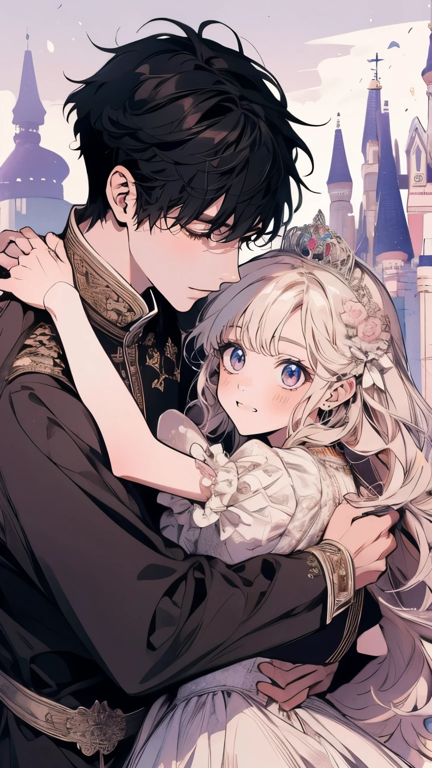 Princess、Prince、White long dress、Dance、Castle、smile