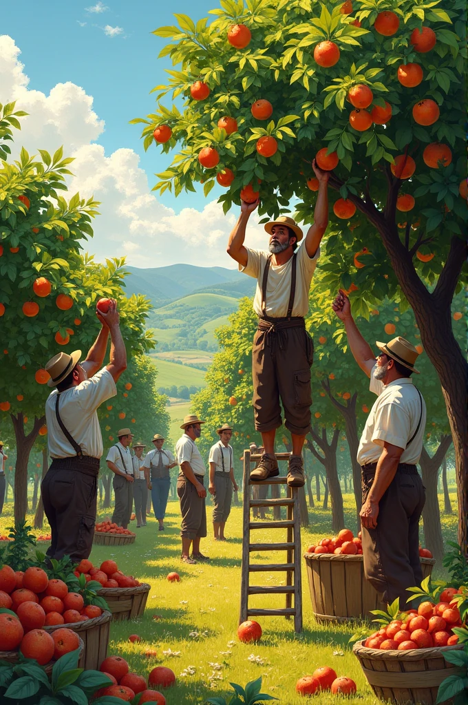 Men harvesting the fruits from the trees