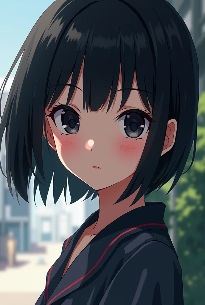 Female anime character with short black hair and black eyes 