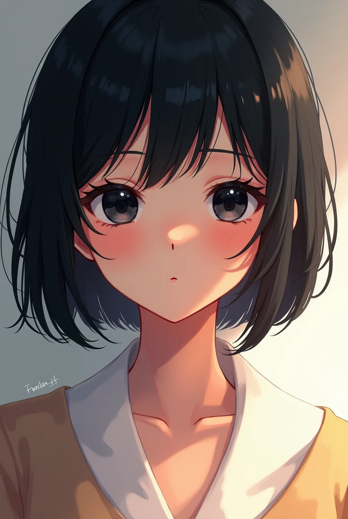 Female anime character with short, straight black hair and black eyes