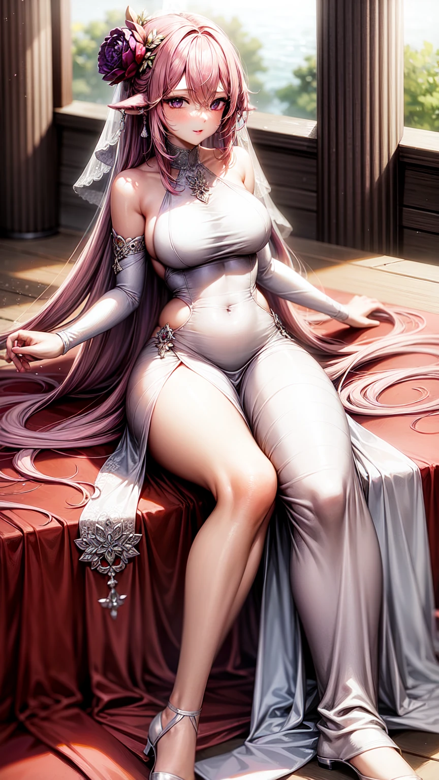 purple eyes,Wedding dress,long skirt,pink hair