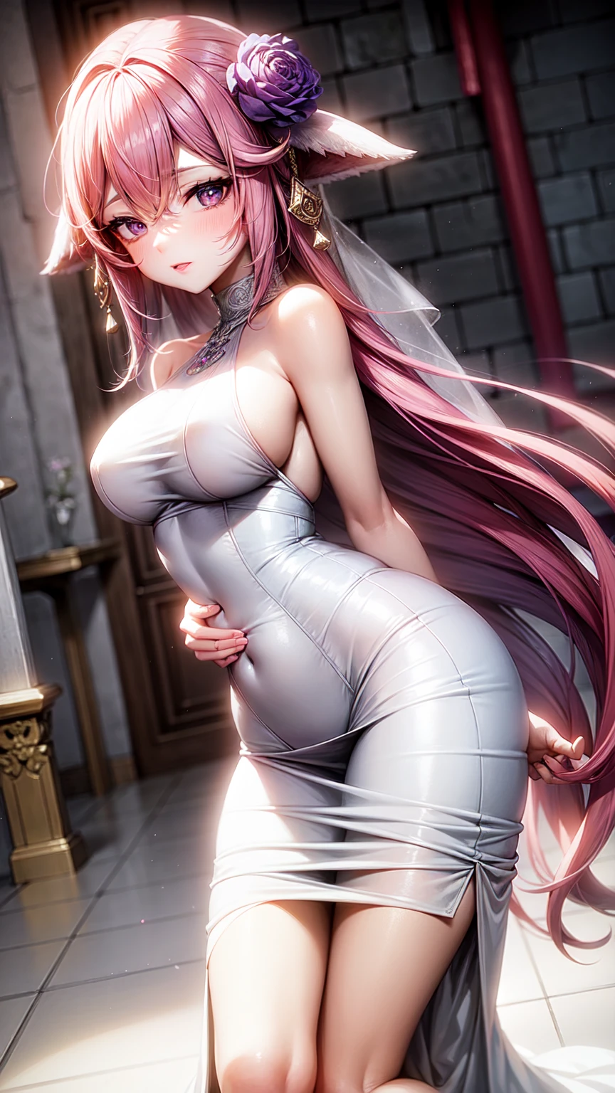 purple eyes,Wedding dress,long skirt,pink hair