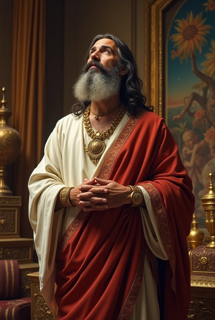 Generate an image of an Israelite who believes in God with many riches