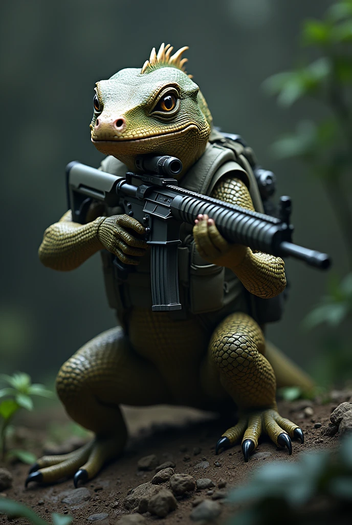 Tactical lizard with rifle