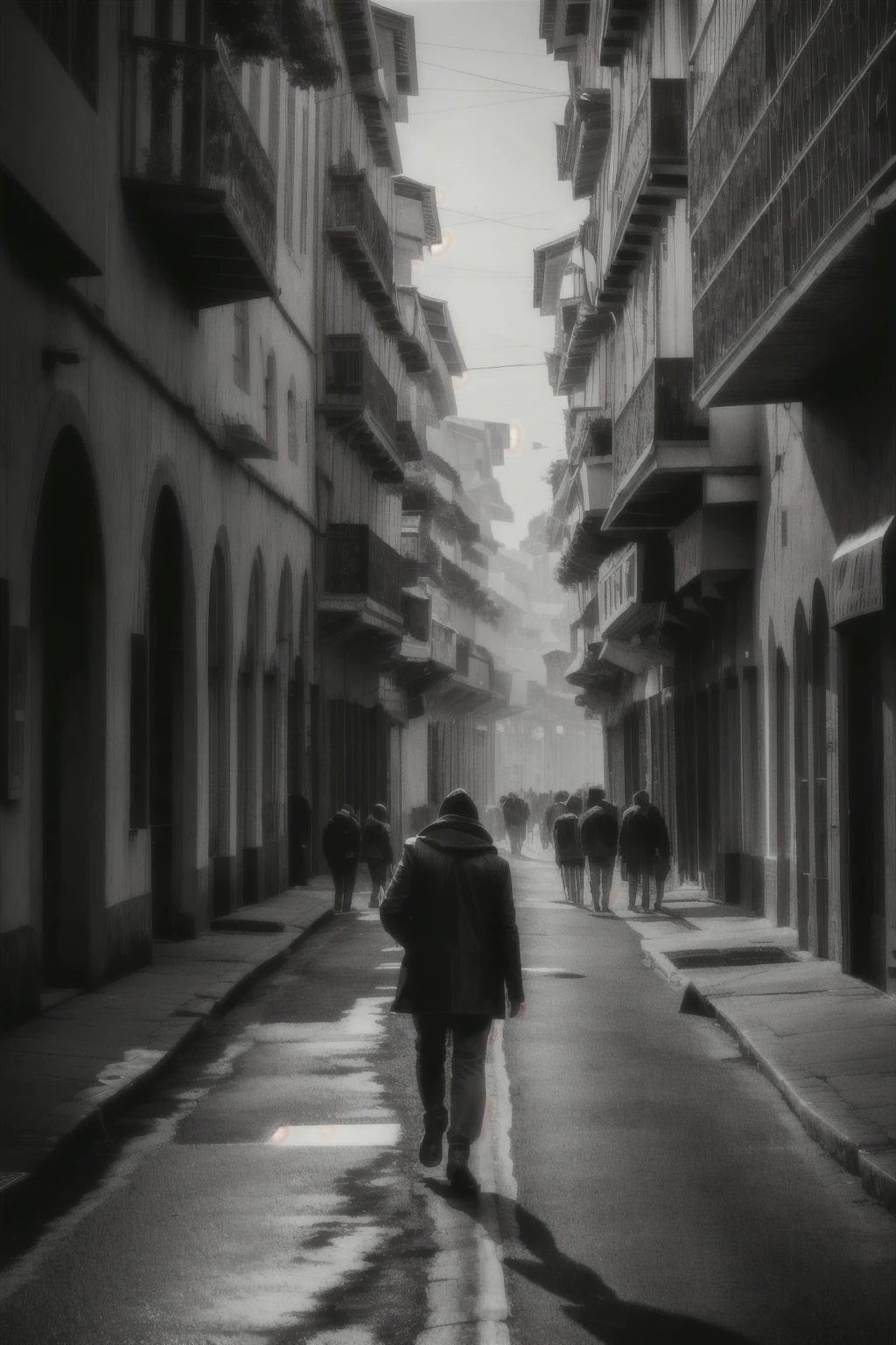 A solitary figure walking down a bustling street, with head down, lost in a sea of hurried people. The image could be in black and white to emphasize the feeling of desolation and the lack of color in the person's life.