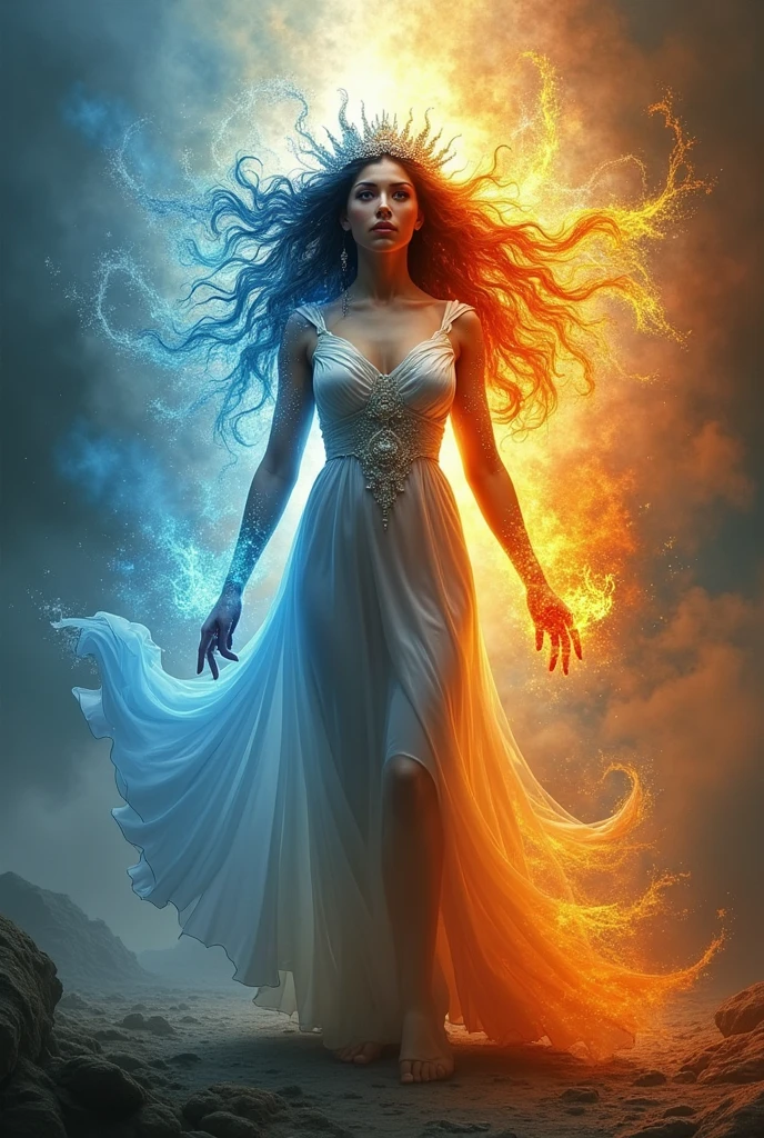 a one woman, a goddess, goddess of the elements, water, fire, land e ar. Your aura is strong. Ela é uma Linda mulher, with characteristics of the four elements, land, water, fire e ar. a one woman marcante, Bela, Linda, considered wonderful.