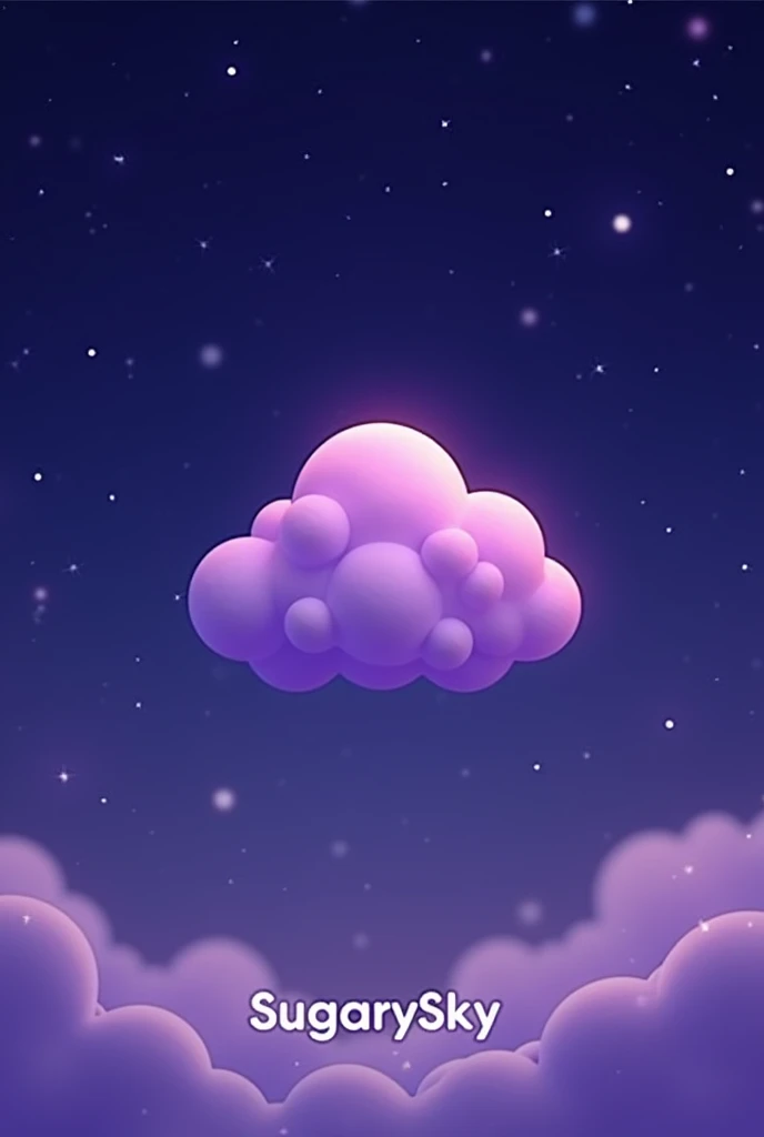 Logo of just one purple cloud the cloud that is animated, with starry sky, Below the cloud the logo name which is SugarySky that looks striking and representative