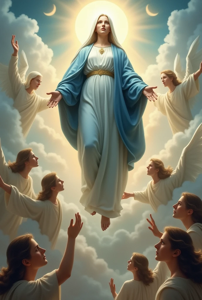 create a realistic image of Our Lady wearing blue and white clothing on the day of the “Assumption of Our Lady”, celebrated annually on August 15th, is one of the most significant dogmas of the Catholic Church. Proclaimed by Pope Pius XII in 1950, este dogma afirma than a Virgem Maria foi elevada ao céu em corpo e alma ao término de sua vida terrena. This belief reflects the purity and holiness of Mary, than, of the Assumption of Mary, who did not experience the corruption of the body after death. The Assumption is seen as a sign of hope and comfort for the faithful, indicando than todos os than seguem a Cristo também serão elevados à glória celestial. Explore the history, the theology and liturgical celebrations associated with the Assumption of Our Lady, and how this event continues to inspire the devotion and faith of Catholics around the world.