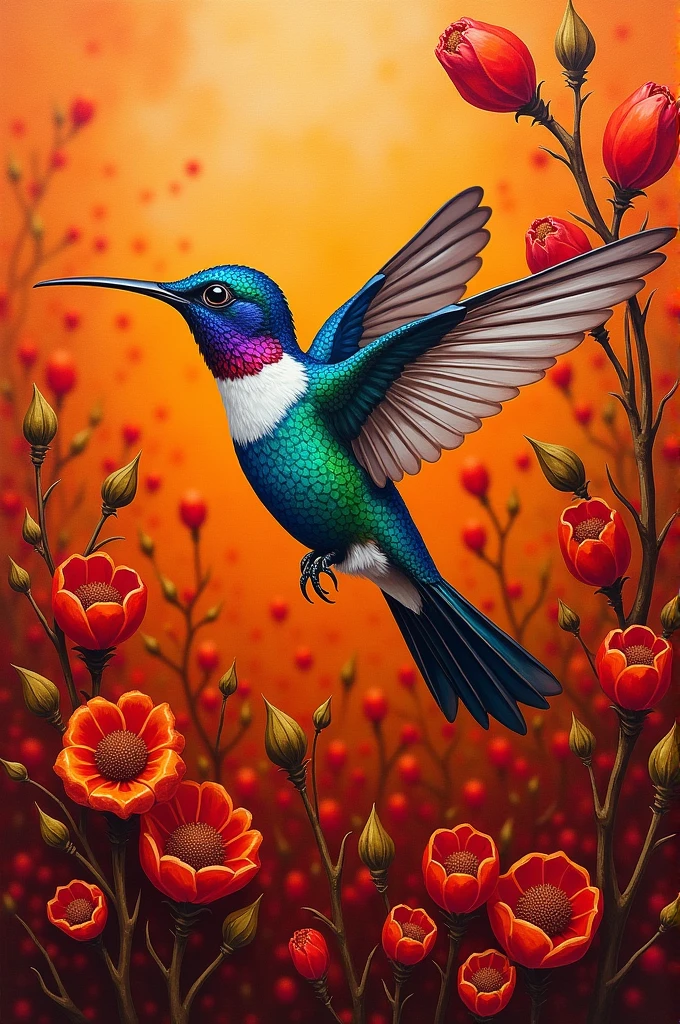 Hummingbird painting with annatto seed