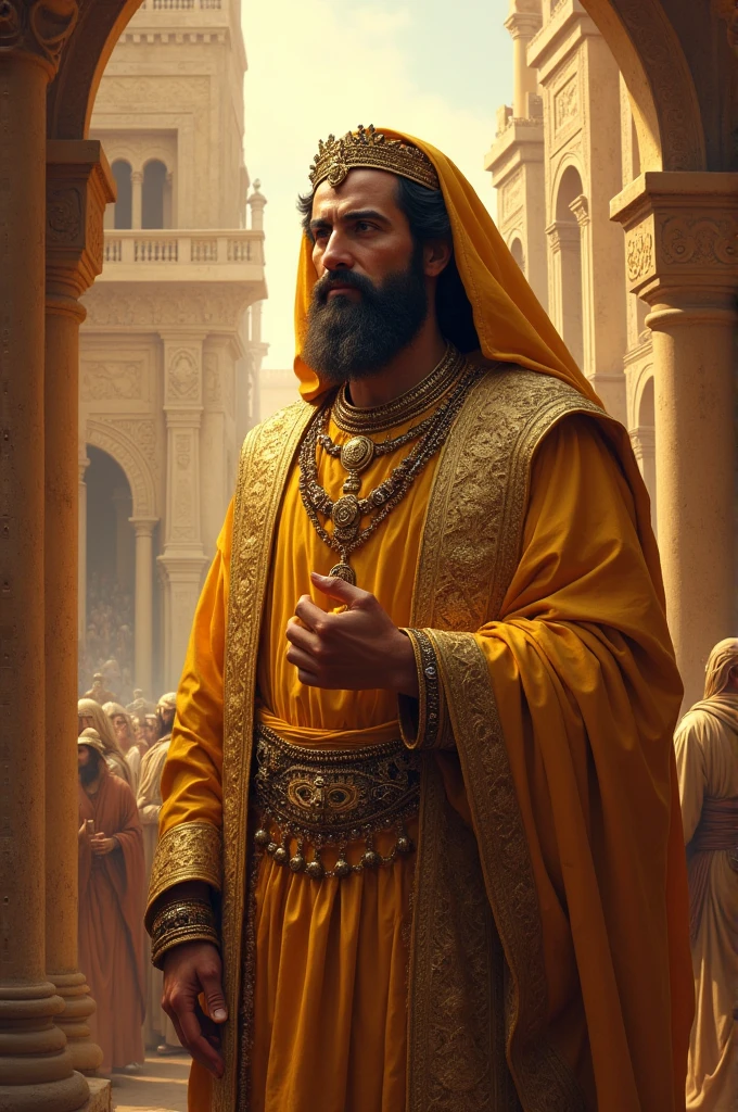 Generate an image of an Israelite believer in God with many riches
