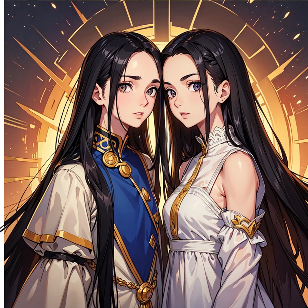 subject is a man with long hair, Castanhos escuros, that fall past the shoulders. The hair is straight and neatly styled, with a middle part, framing the face symmetrically.
- The facial features are defined, with smooth skin and an even complexion. The shape of the face is oval, with high cheekbones and a slightly prominent forehead. The eyebrows are dark, Full and well-maintained, complementing the almond-shaped eyes. The nose is straight, and the lips are slightly full and natural in color.
- The expression is neutral and composed, conveying a calm and confident attitude.