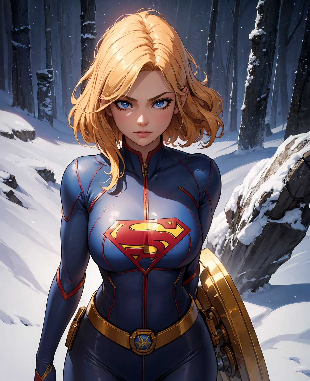 Supergirl, above the city, preparing for battle, detailed artistic photography, beautiful detailed face, dreamy, glowing, backlit, glamour, glow, shadows, oil on canvas, brush strokes, soft, ultra high definition, 8k, unreal engine 5, ultra focus sharp, artgerm, loish, sf, intricate art masterpiece, menacing, matte paint movie poster, golden ratio, trends in cgsociety, intricate, epic, highly detailed, vibrant, production cinematic character rendering, quality model ultra high