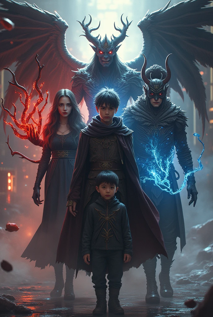 A team of colleagues: A demon with the crown of hell, a young man with the power of darkness who controls illusory branches and tentacles, a half-angel, half-demon man who possesses the beauty of Lucifer, but who shows imposing power, a short boy with an innocent and fragile face but who is the extremely powerful leader of the organization, and other supporting characters with their respective powers and peculiarities.