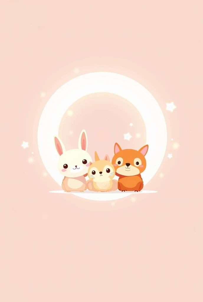 (Logo) with a light pink background, with an image of animals surrounded by a white ring light