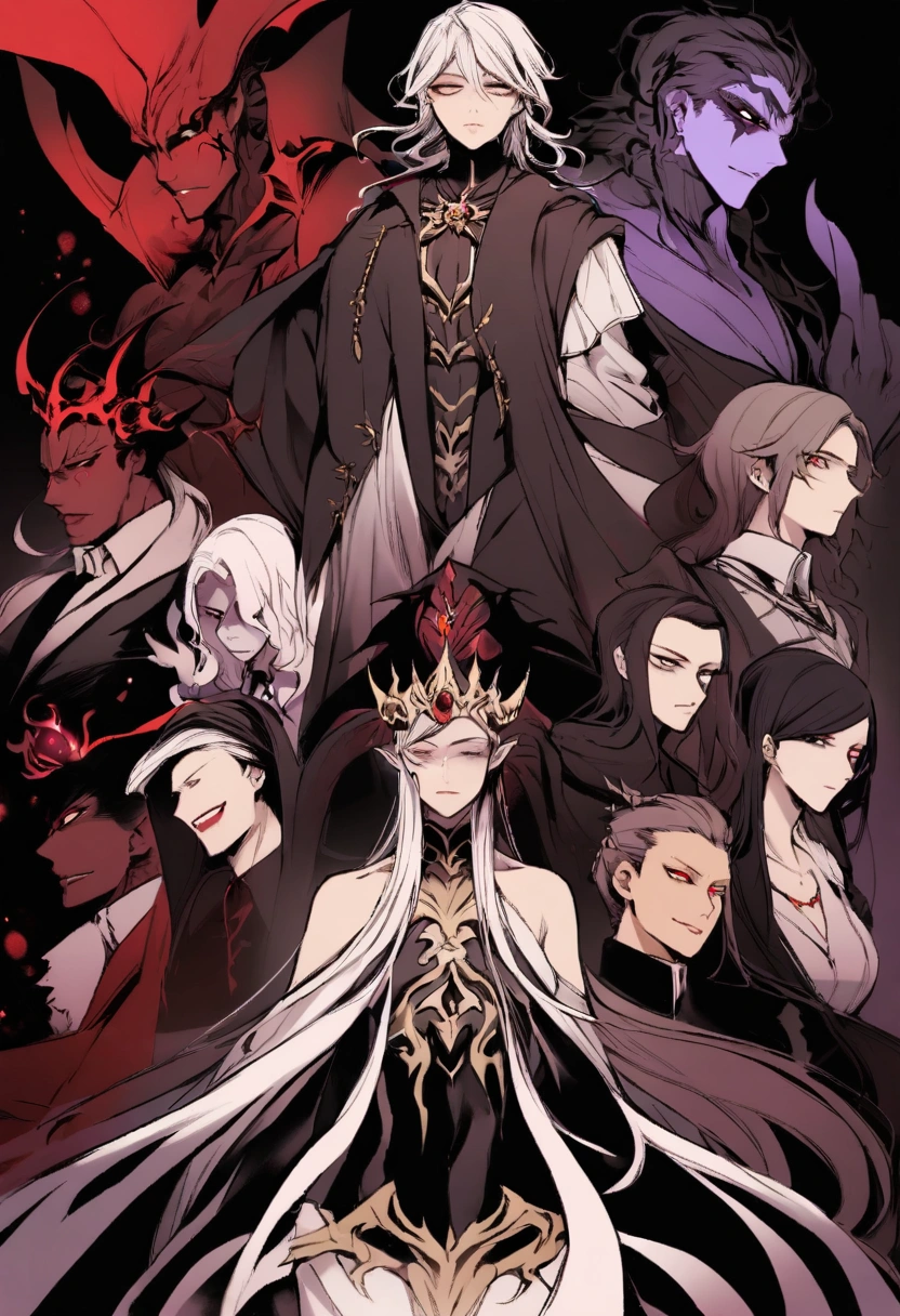 A team of colleagues: A demon with the crown of hell, a young man with the power of darkness who controls illusory branches and tentacles, a half-angel, half-demon man who possesses the beauty of Lucifer, but who shows imposing power, a short boy with an innocent and fragile face but who is the extremely powerful leader of the organization, and other supporting characters with their respective powers and peculiarities. 