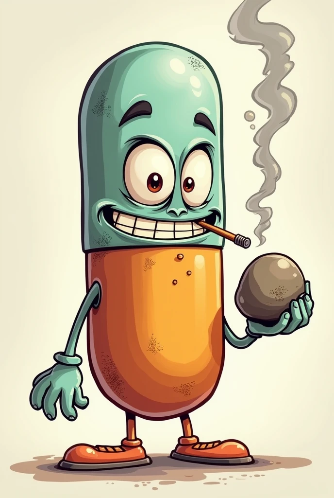 Make a clonazepam with a face, smoking stone, in cartoon form
