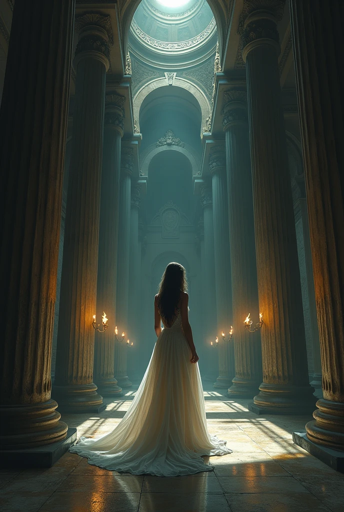 Persephone hiding in Hades' palace