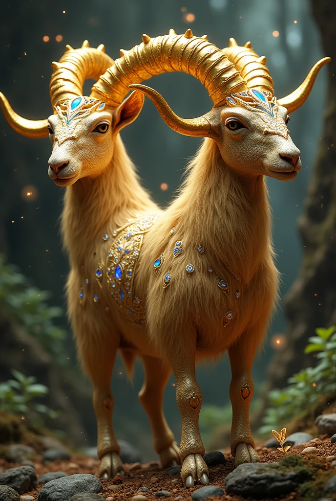 Two headed goat gold and diamond jewel design