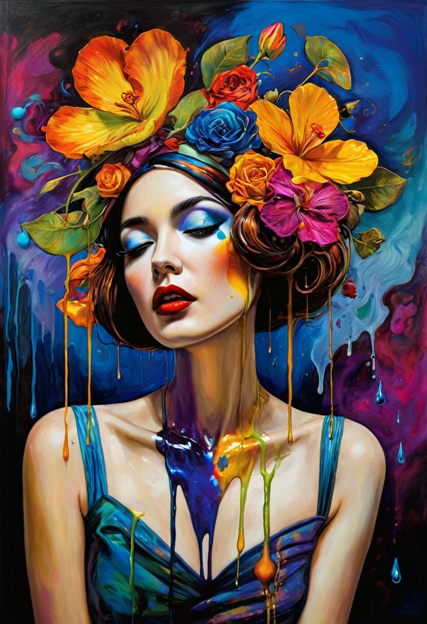 (Artistic Masterpiece of Romantic Life) ( (Themed Art of Life) ( (Conceptual Art) (NFT Exclusive) (Fauvism Work) ()”) Where visual poetry transcends traditional boundaries and embraces the dynamic interplay between creativity and technology Takes),dripping paint,darkart,style, in the style of esao andrews