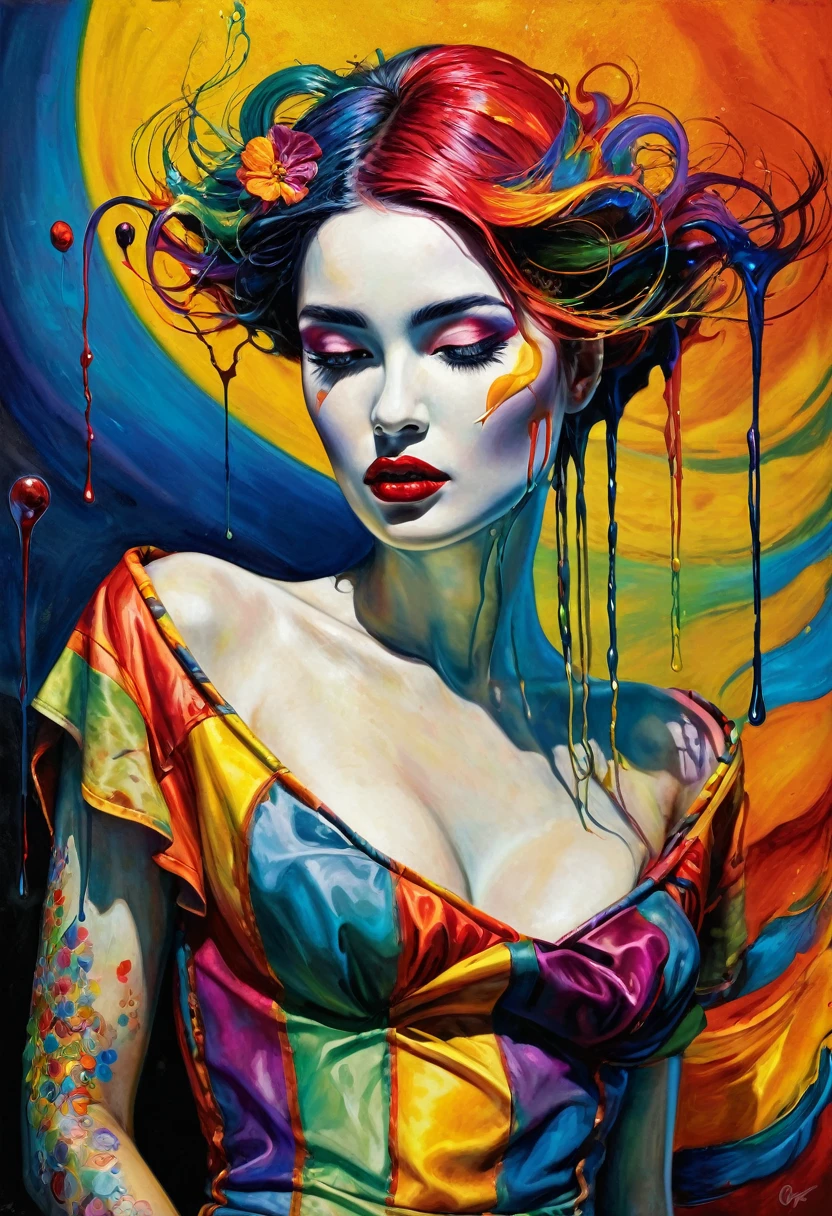 (Artistic Masterpiece of Romantic Life) ( (Themed Art of Life) ( (Conceptual Art) (NFT Exclusive) (Fauvism Work) ()”) Where visual poetry transcends traditional boundaries and embraces the dynamic interplay between creativity and technology Takes),dripping paint,darkart,style, in the style of esao andrews