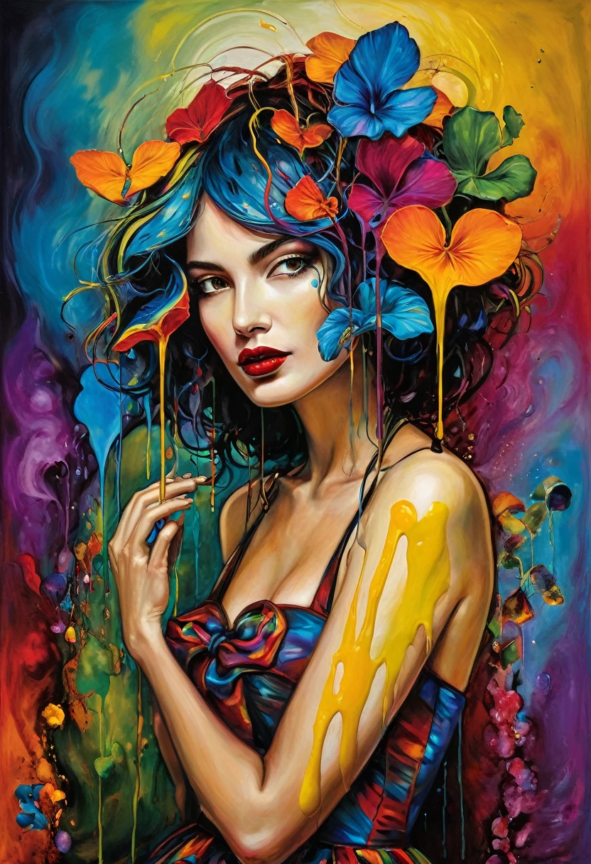 (Artistic Masterpiece of Romantic Life) ( (Themed Art of Life) ( (Conceptual Art) (NFT Exclusive) (Fauvism Work) ()”) Where visual poetry transcends traditional boundaries and embraces the dynamic interplay between creativity and technology Takes),dripping paint,darkart,style, in the style of esao andrews