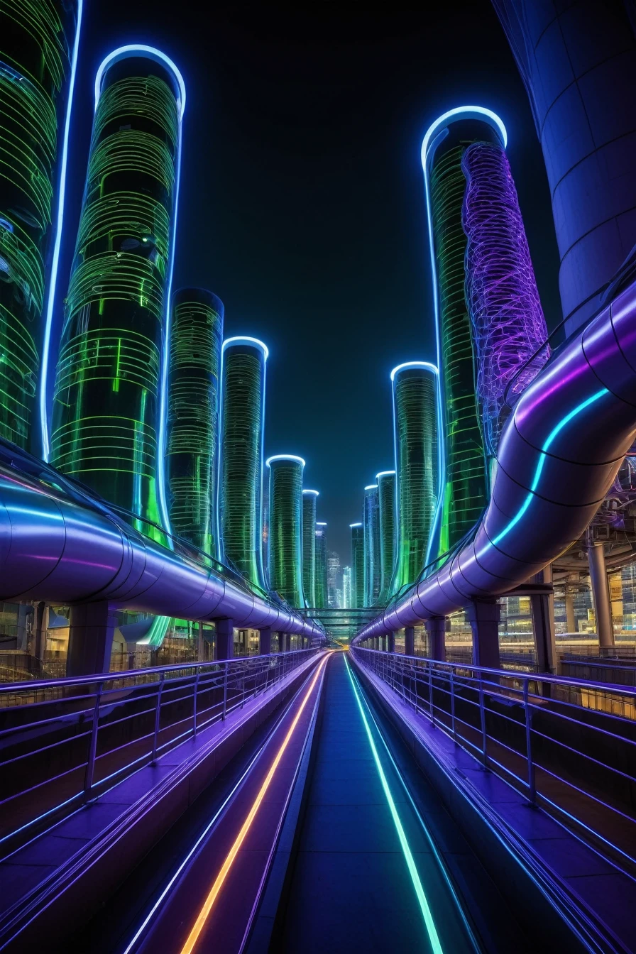 "A wide-angle 3D futuristic cityscape inside the human body. The liver is depicted as a glowing, high-tech recycling plant with neon light beams of blue, green, and purple. The intestines appear as sleek metallic pipelines resembling highways, twisting and turning. The scene is illuminated with soft, vibrant lights. The camera captures the entire setup in one sweeping shot from left to right, giving an overview of the inner-city system. The background has subtle ambient motion, creating the sense of a living, dynamic environment."
This version ensures that the camera movement and setup are clearly understood for generating a wide-angle cityscape that can include movement or a dynamic environment.