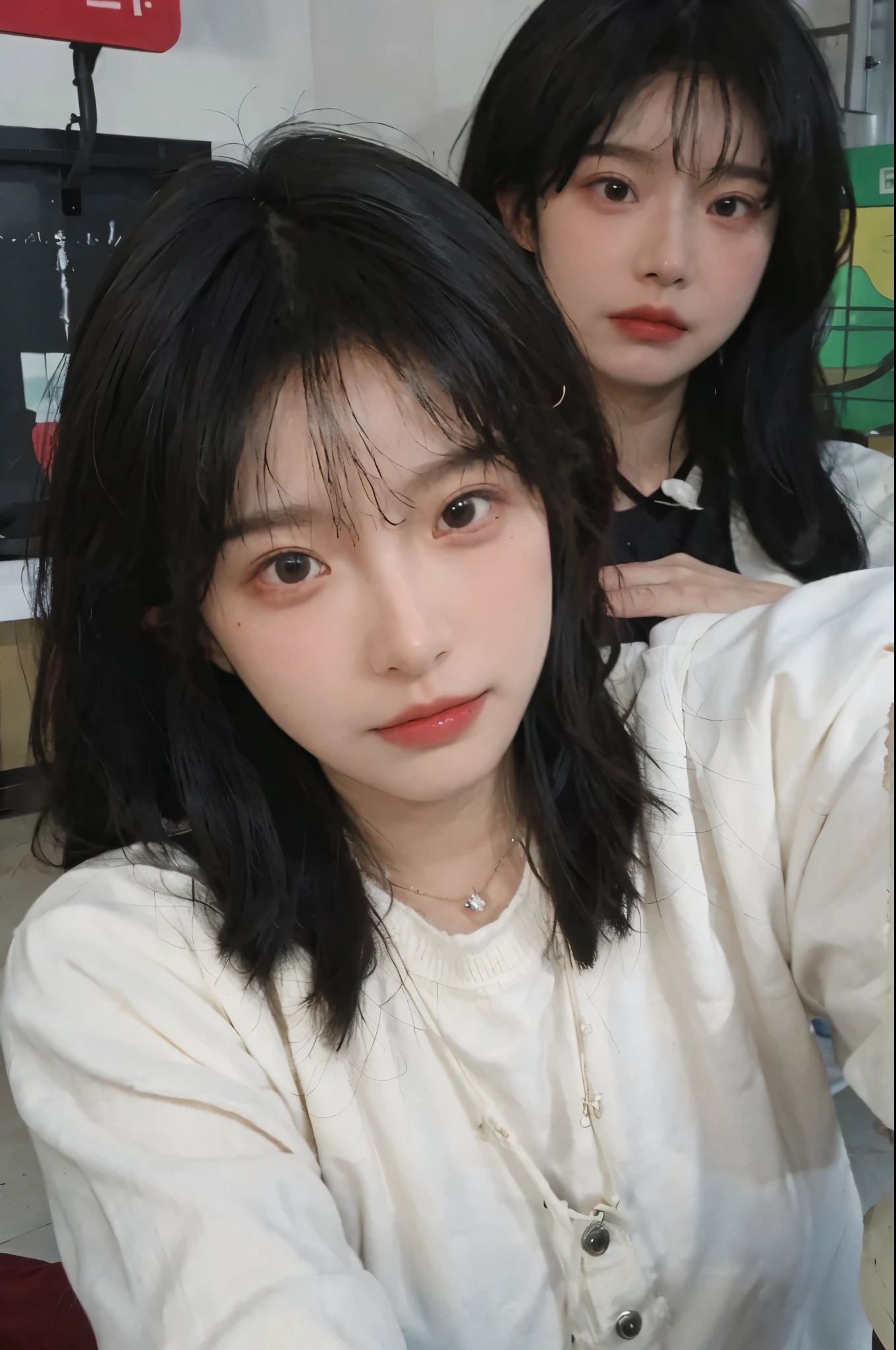 Best quality,Ultra-high resolution,(Realism:1.4),Cute hairpins,girll,Cropped black sweater,Look directly at the audience,Full of atmosphere,Beautiful woman with a slim figure:1.4,supermarket,Super delicate face,Exquisite eyes,Double eyelids,necklace