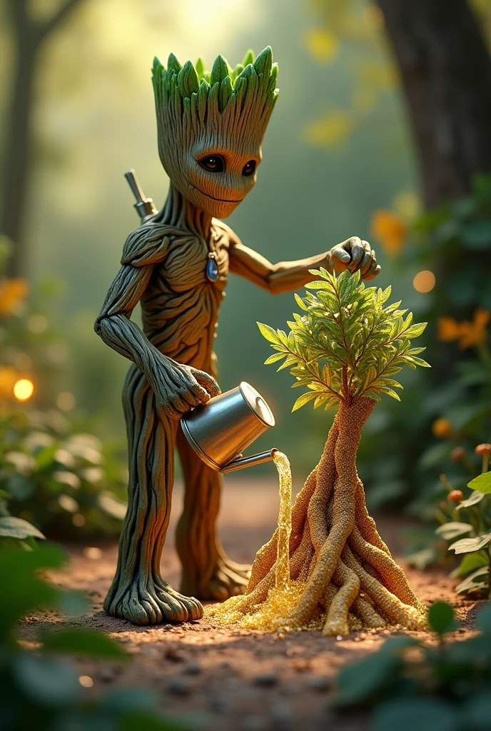 Groot watering the roots gold jewelry designer piece