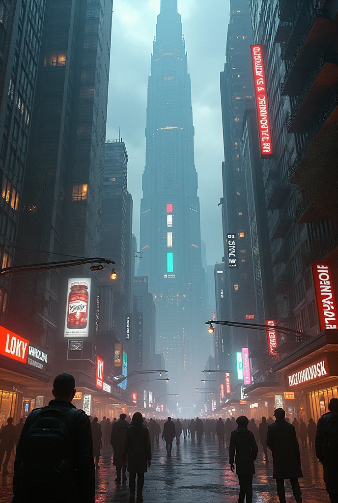 Decadent Cyberpunk city environment with corporations holding the power