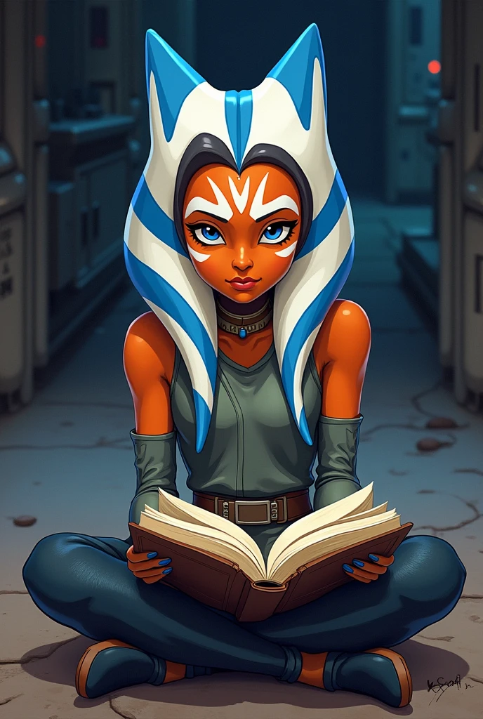 Ahsoka Tano reading a book, animated like in Clone Wars