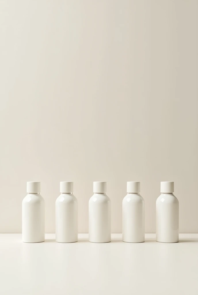 5 minimalist perfume bottles arranged side by side horizontally, each one the same as the other, 100ml perfumes with transparent bottles. 1080 px X1350 px image for Instagram post