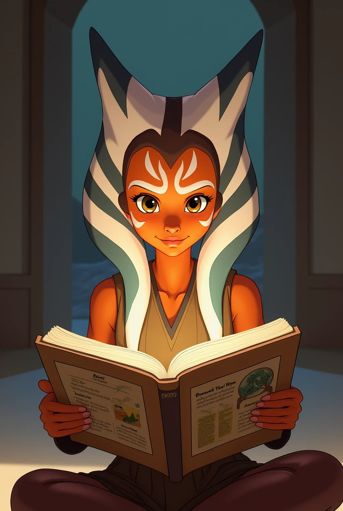 Ahsoka Tano reading a 2D animated book