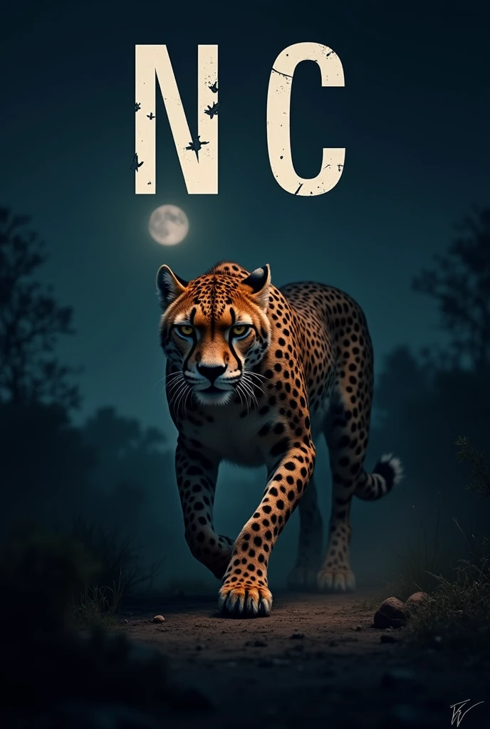 Image with a cheetah at night that says NC in the middle 