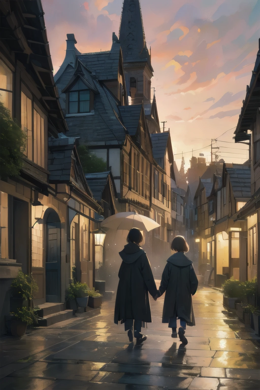 Cityscape at dusk. Beige clay walls and light roof. Depressive person々walks.
Artists use blotting ink、The boundaries of the painting are blurred, Combination with delicate brushwork、Expressing the details of a painting. Incredibly beautiful. Beautiful expression of the shades of black ink.