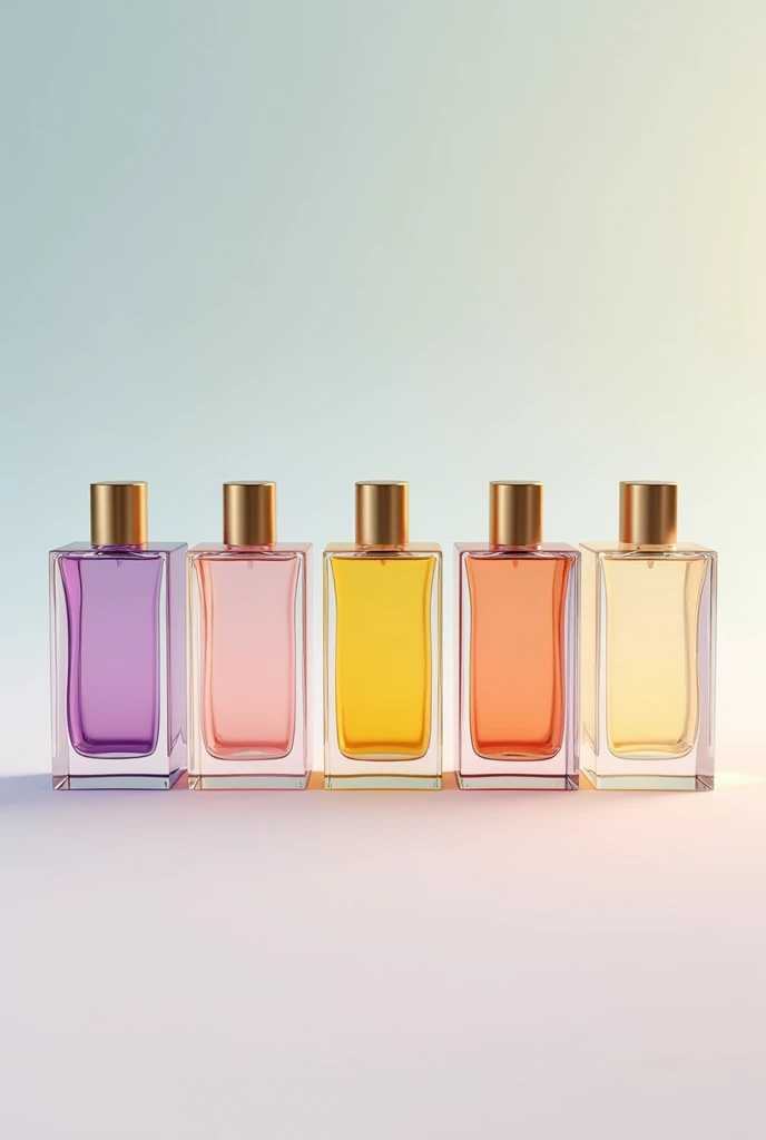 5 (five) 100 ml transparent perfume bottles arranged side by side horizontally, each one the same as the other
