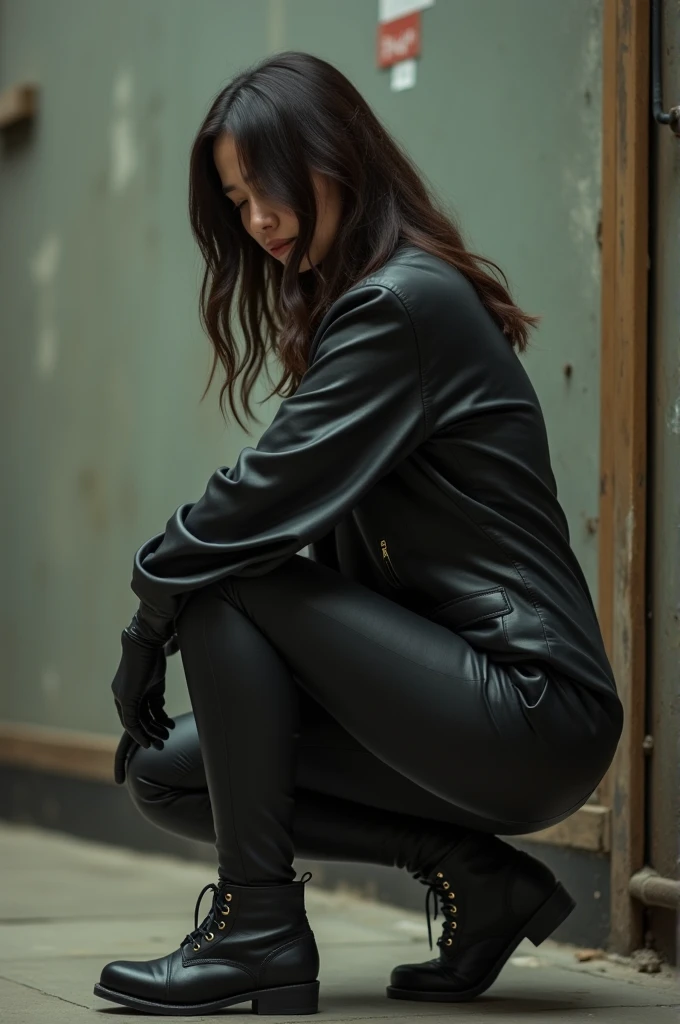 I am only a translate agent, crouching and the camera focused on her butt 