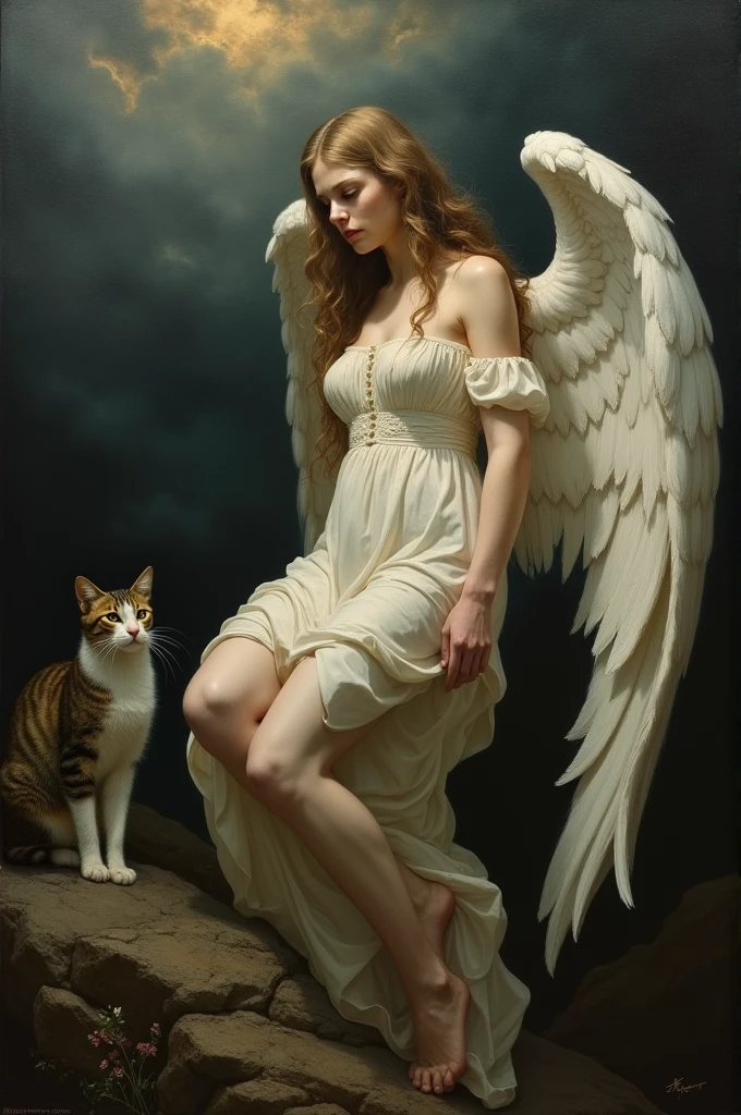 “The Fallen Angel” by Alexandre Cabanel with a cat