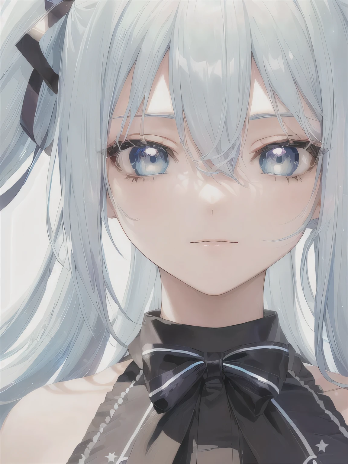 anime girl with blue hair and white hair with a cat, silver hair girl, digital manga art, made with anime painter studio, white haired deity, shikamimi, hatsune miku portrait, close up character, digital anime illustration, mikudayo, portrait c 12.0, portrait c 1 2. 0, realistic anime artstyle, portrait anime space cadet girl