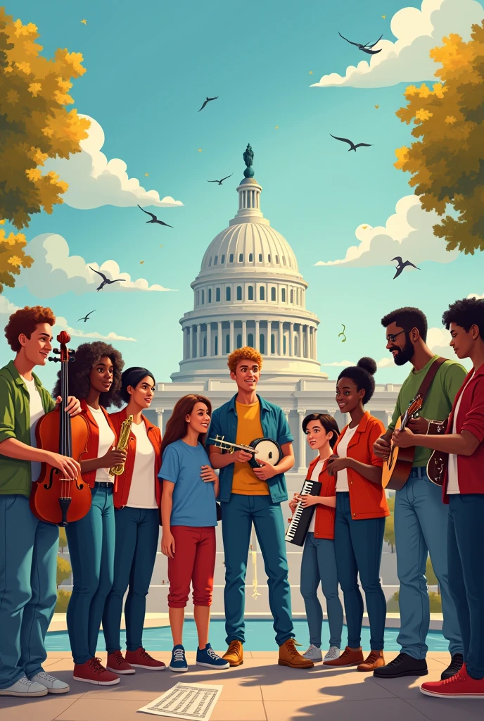 Cover image related to civic education but with the theme of musical instruments