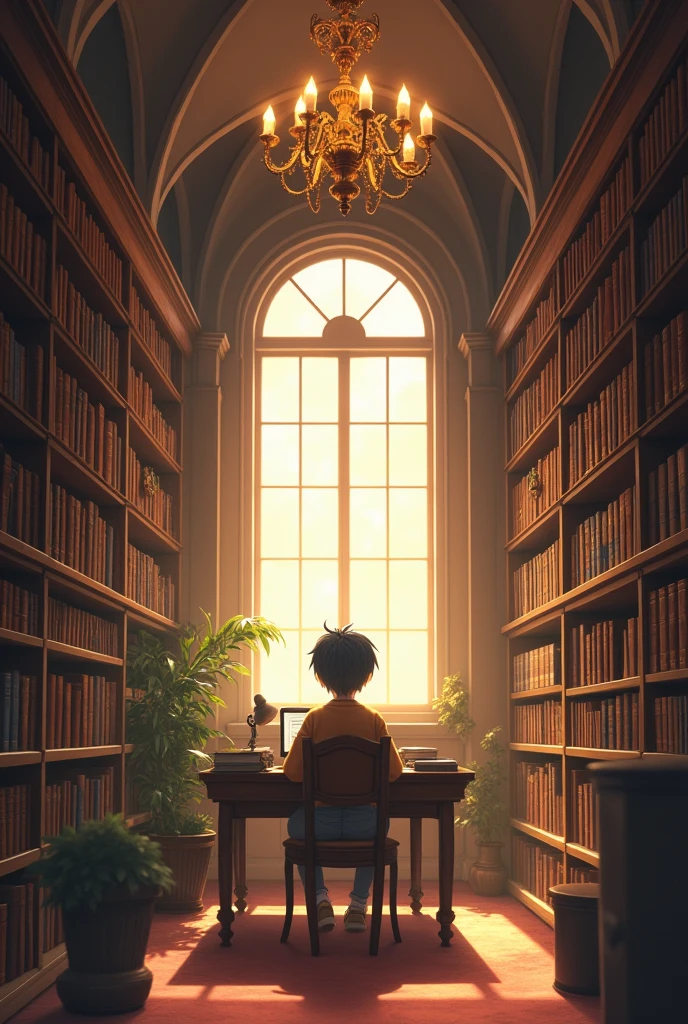 anime-style library background