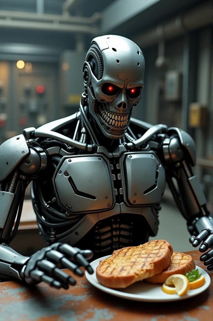 Arnold Schwarzenegger T800 eating grill